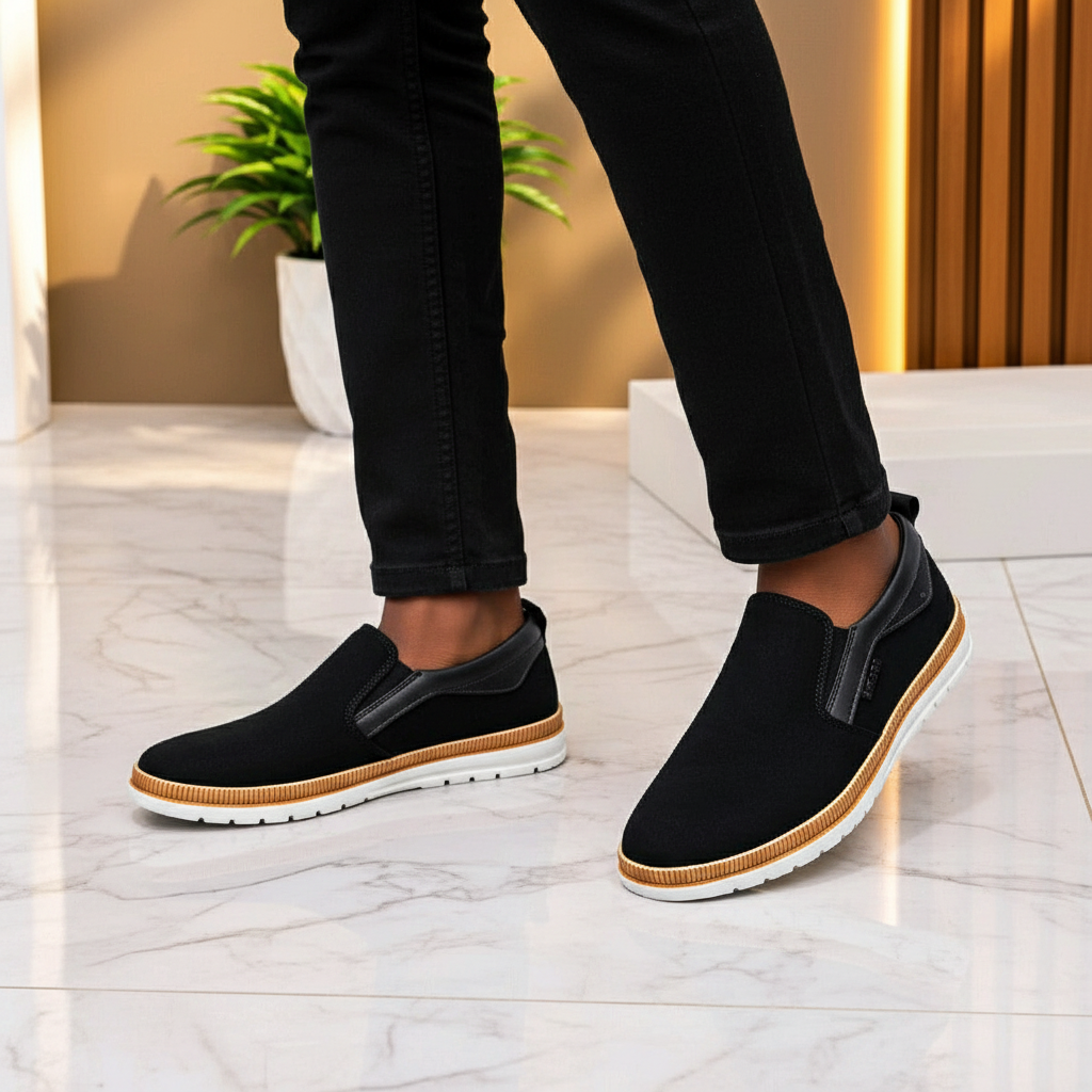 Black Suede Slip-On Loafer - Model Shot
