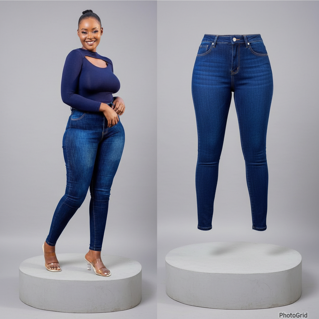 Nigerian Female Model – Dark Blue High-Waist Skinny Jeans