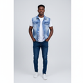 Nigerian model wearing Light Blue Washed Distressed Denim Vest