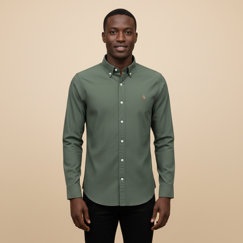 Olive Green Long Sleeve Shirt - Front Model View