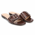 Dark Brown Croc Patent Leather Buckle Slide - Ghost Mannequin