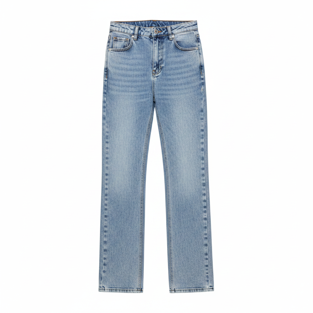 Ghost mannequin — Women's Light Blue Acid-Wash Straight-Leg Denim Jeans