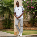 Men's White Grey Raglan Short Sleeve T-Shirt - Nigerian Male Model