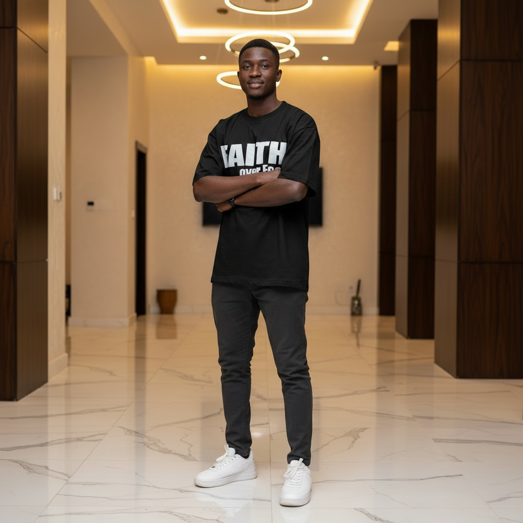 Faith Over Fear Tee Black – Model Shot