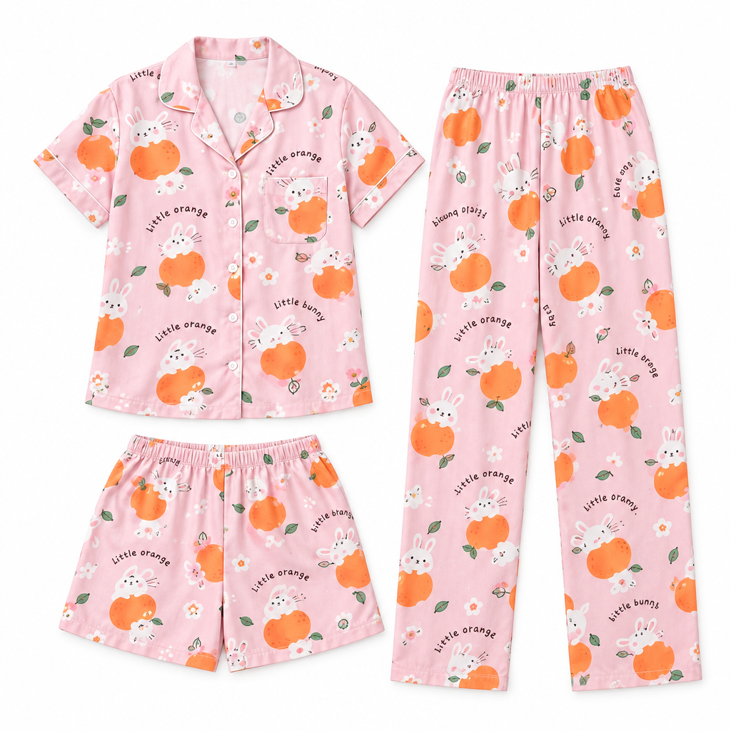 Pink Bunny Print 3-in-1 Adult Pyjama Set – Catalog Shot