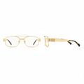 Unisex rectangular navigator fashion glasses with gold double bridge and clear lenses – front and side ghost mannequin view on white background