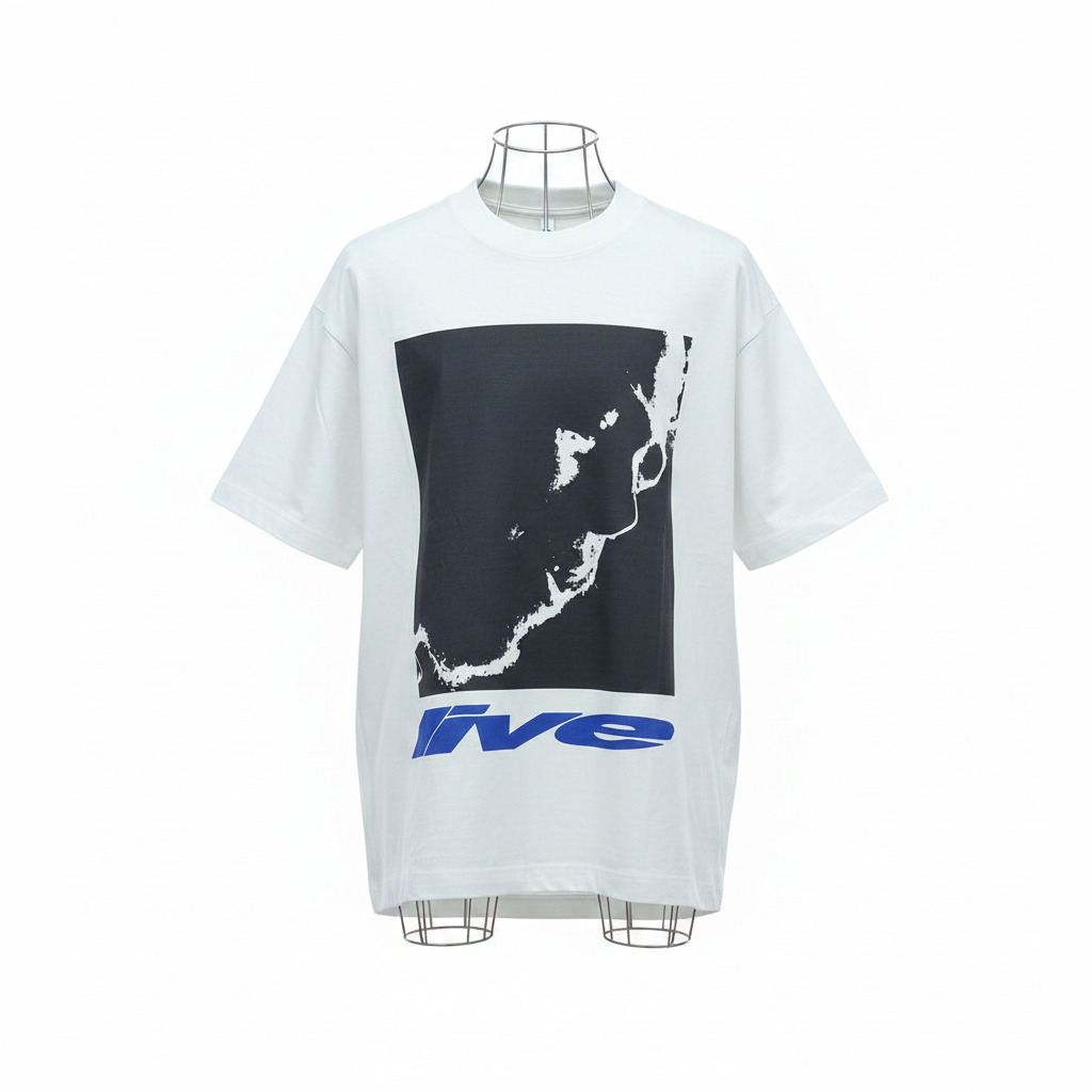 White Five Graphic Oversized Tee - Ghost Mannequin Front