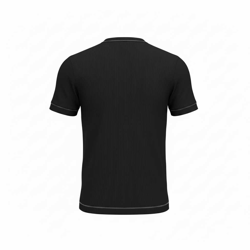 Black Ribbed Henley Short-Sleeve Shirt - Ghost Mannequin Back