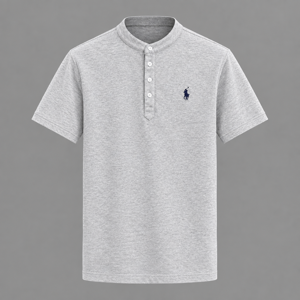 Heather grey stand-collar shirt ghost mannequin front view