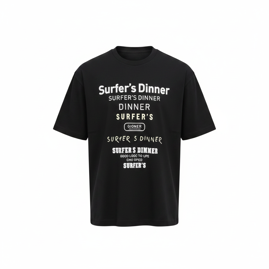 Unisex black white stacked text graphic tee – ghost mannequin front view