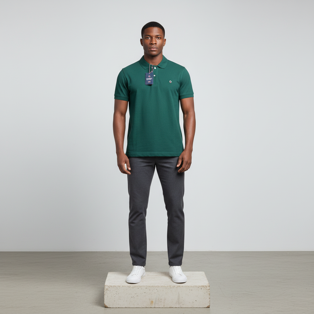 Forest Green Polo Shirt – Model Front
