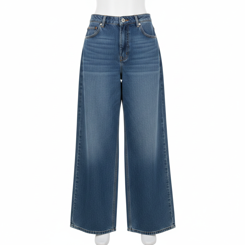 Medium Blue Ultra Wide-Leg Palazzo Baggy Jeans – Front Ghost Mannequin