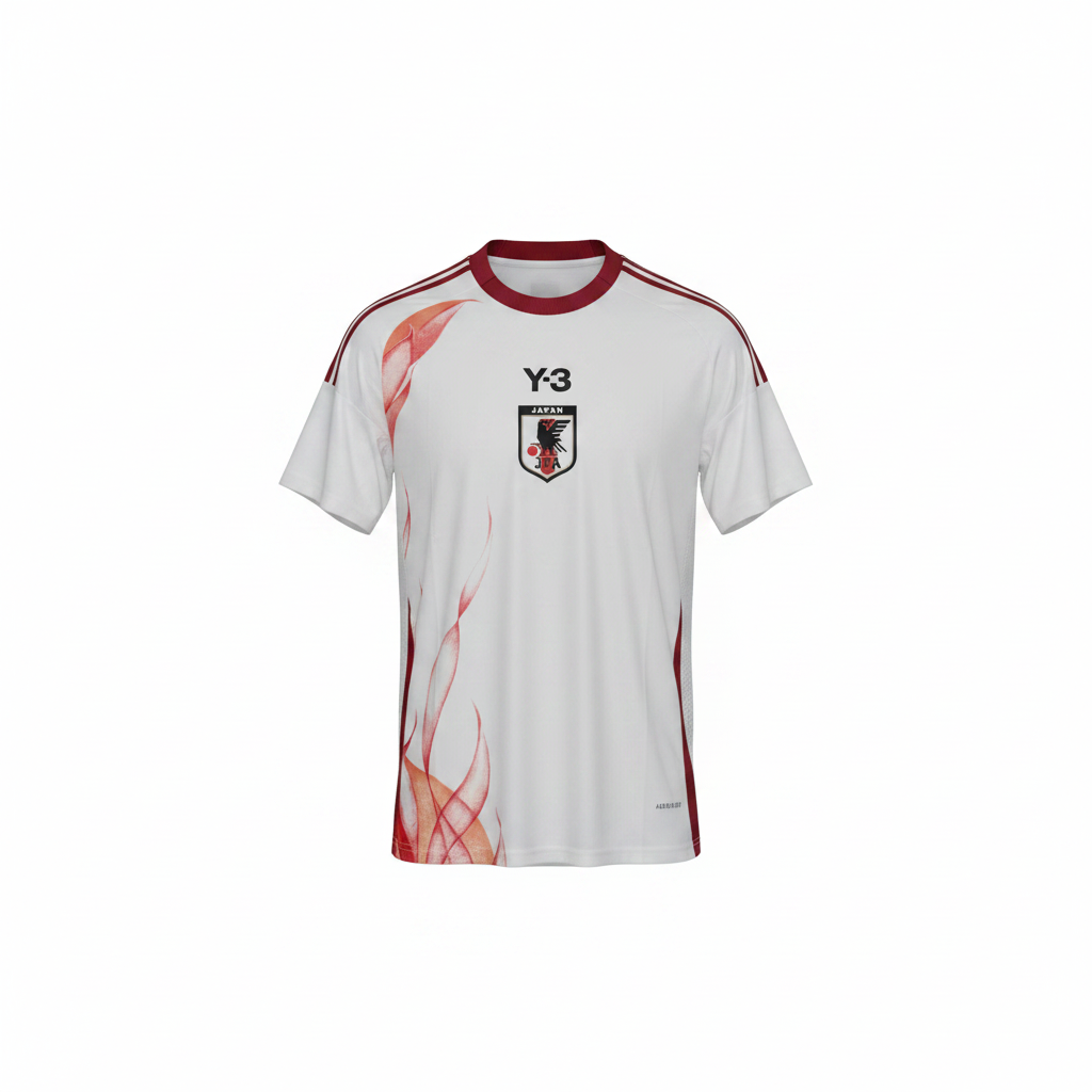 Men's white red flame side-panel football jersey ghost mannequin front view