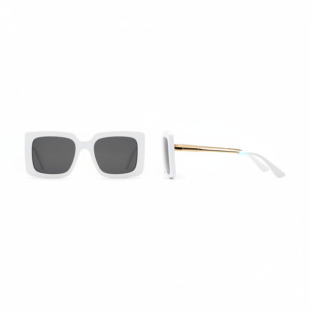 Ghost mannequin view — Oversized Square Sunglasses White Gold Temple, front and side view
