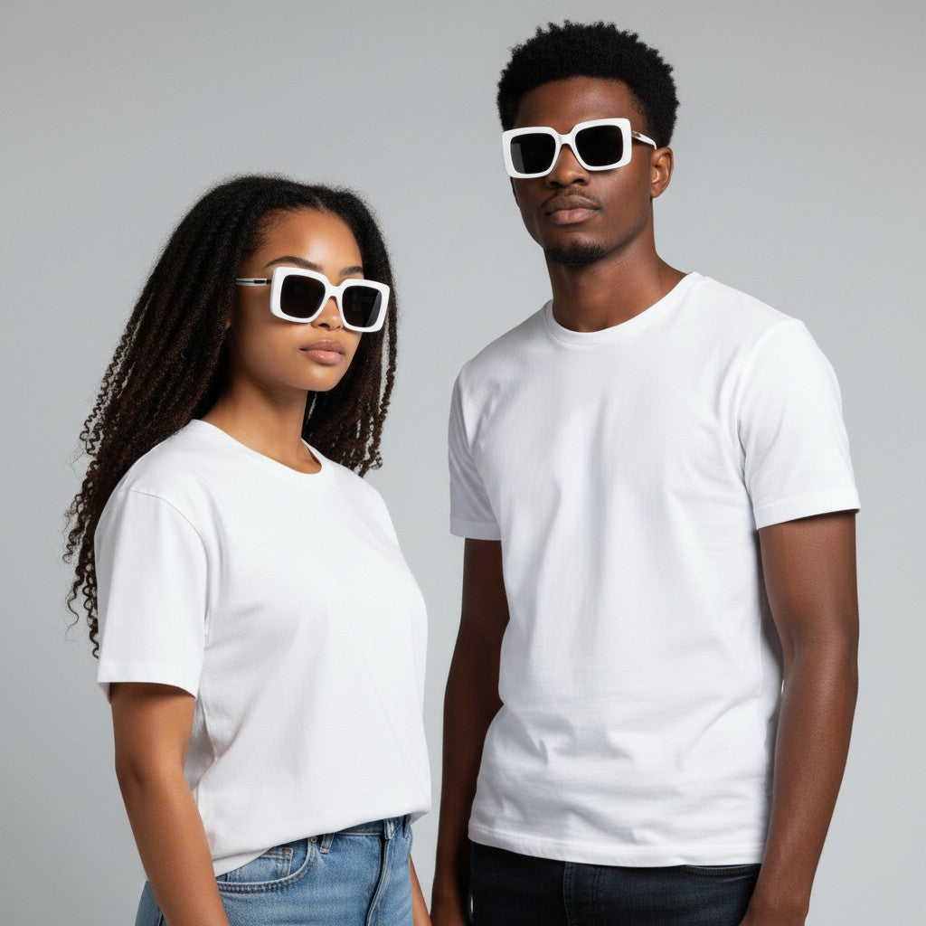Oversized Square Sunglasses White Frame Gold Temple Smoke Lens