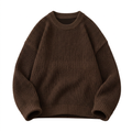 Plain brown rib-knit crew-neck sweater on a white background