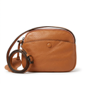 Light-brown rounded crossbody bag with adjustable strap