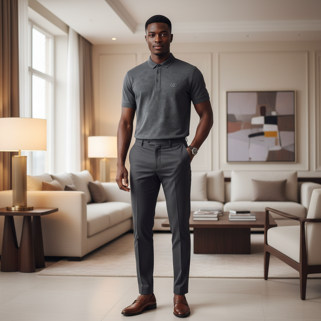 Model shot – Aribest Store Zegna Charcoal Grey Polo Shirt