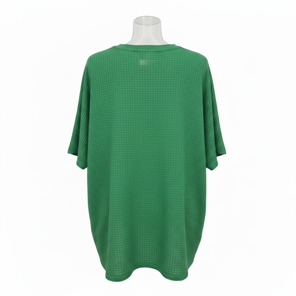 Ghost mannequin back view - green rhinestone floral cluster top