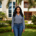 Navy geometric print long sleeve shirt - front model view