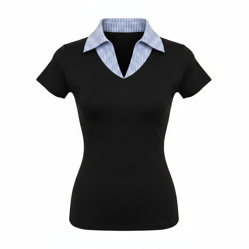 Women's Contrast Collar Polo Top – Ghost Mannequin Black