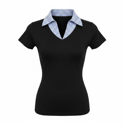 Women's Contrast Collar Polo Top – Ghost Mannequin Black