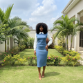 Women's Steel Blue Pinafore Midi Dress & White Shirt Co-ord Set - Nigerian Female Model