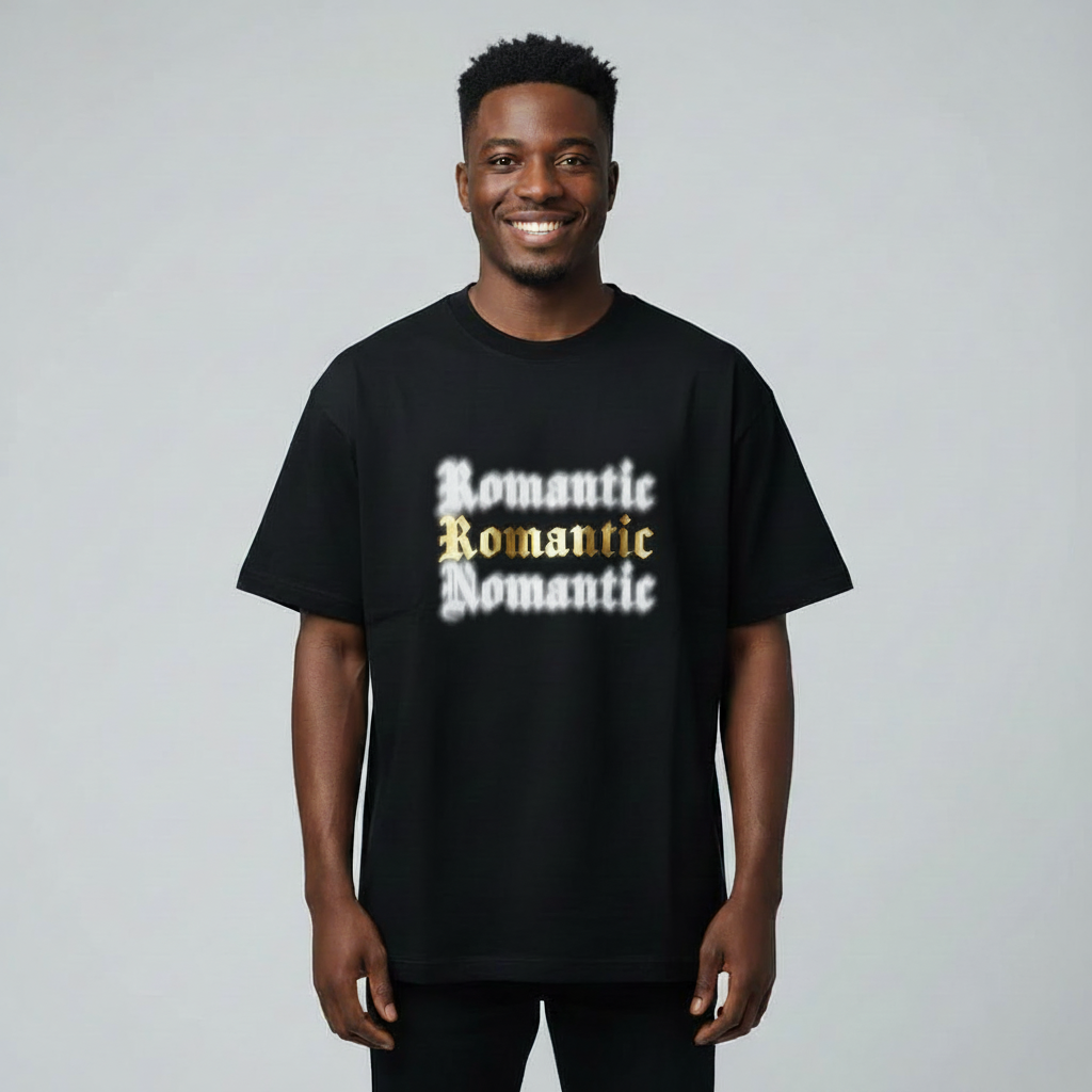 Black Romantic Graphic Oversized Tee - Model Front