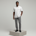 White Grey Pinstripe Short-Sleeved Shirt - Model Shot