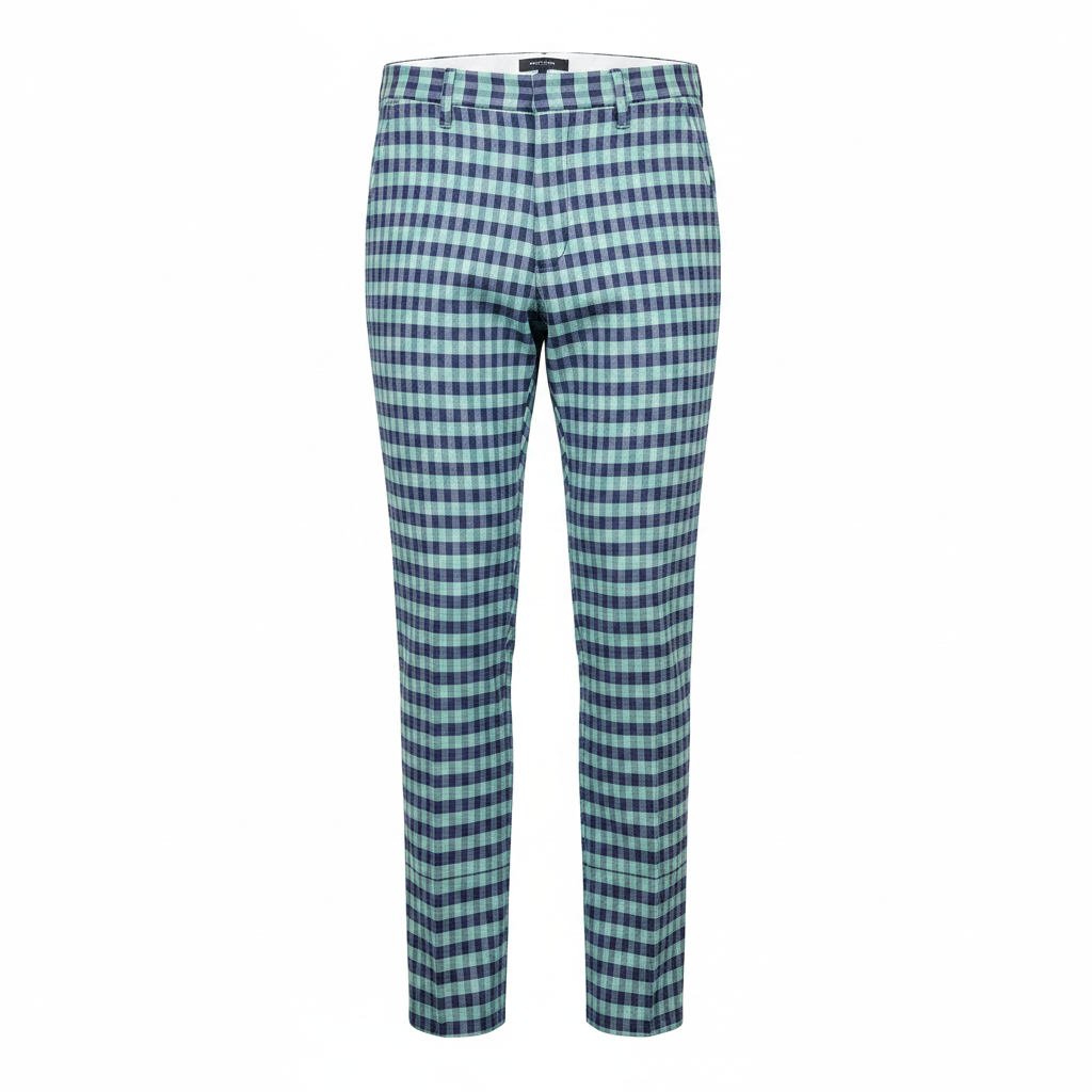 Mint Green Navy Gingham Trousers – Front Ghost Mannequin