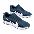Pair of blue mesh lace-up sneakers with white soles