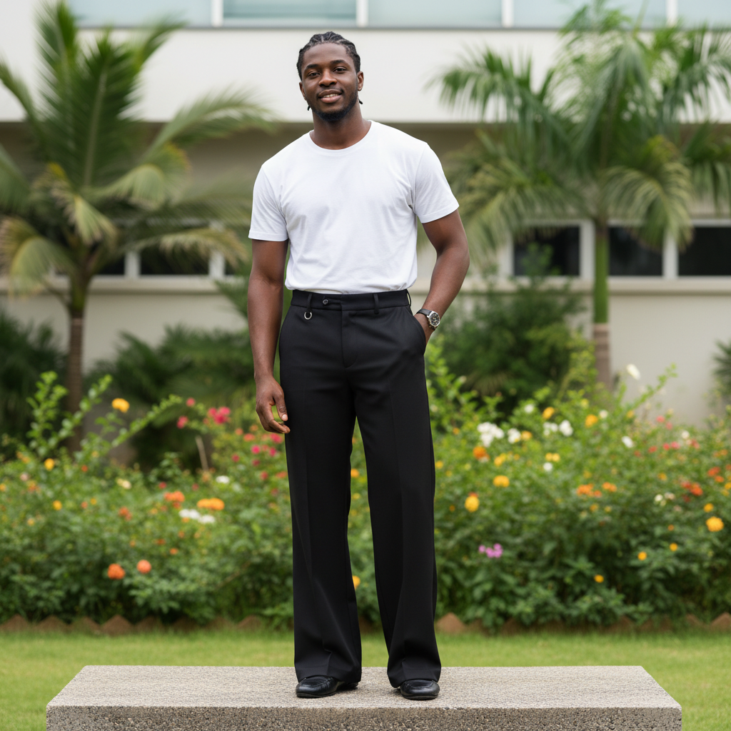 Men's Black Wide-Leg Palazzo Trousers – Nigerian Male Model Shot