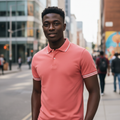 Coral Pink Tipped Collar Polo Shirt on Nigerian male model