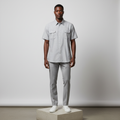 Grey White Windowpane Check Short-Sleeved Shirt - Model Shot
