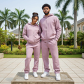 Unisex Dusty Pink Mauve Fleece Tracksuit Set – Nigerian Female and Male Models