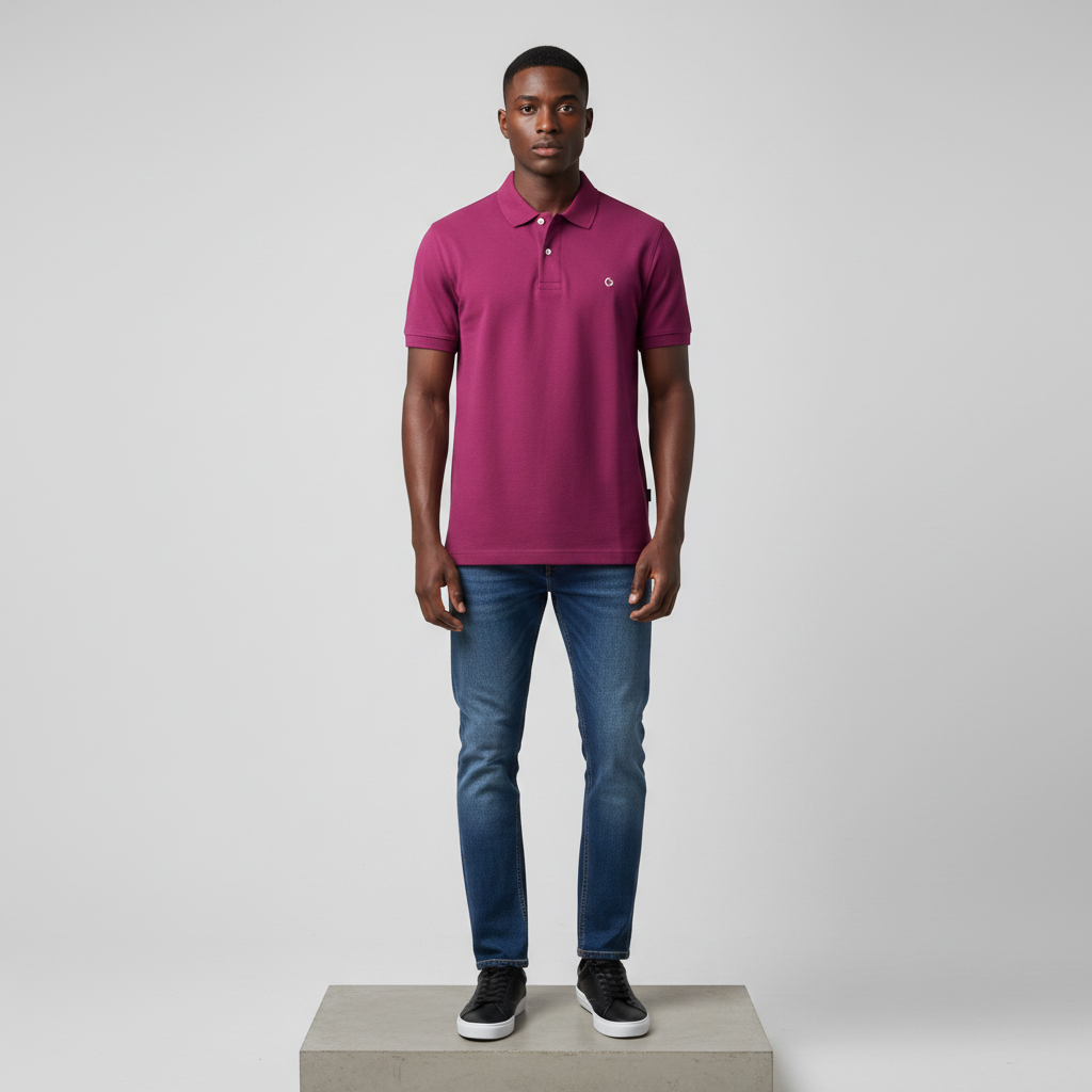 Magenta Polo Shirt – Model Front