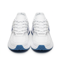 Front view of white and blue mesh lace-up sneaker pair