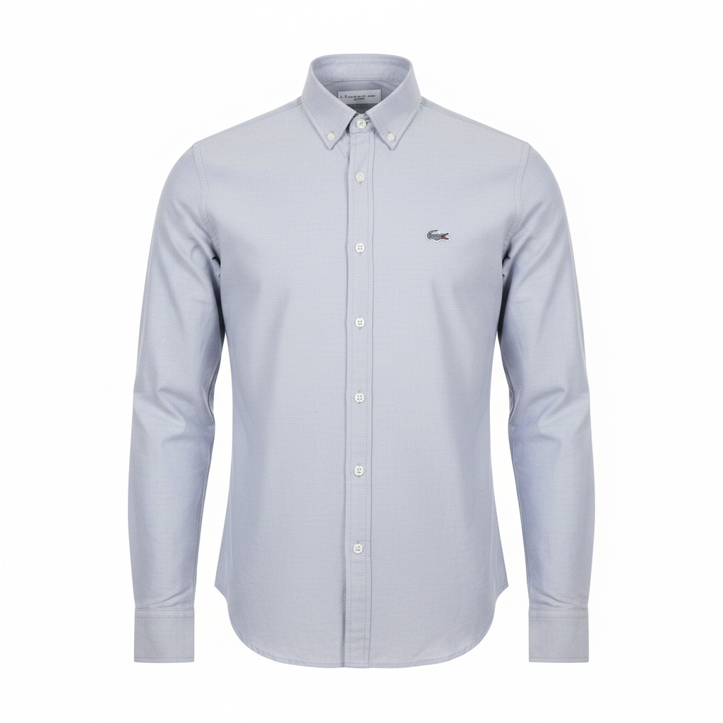 Silver grey plain long-sleeved shirt ghost mannequin front view