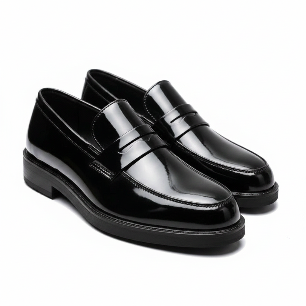 Black Patent Leather Penny Loafer - Ghost Mannequin