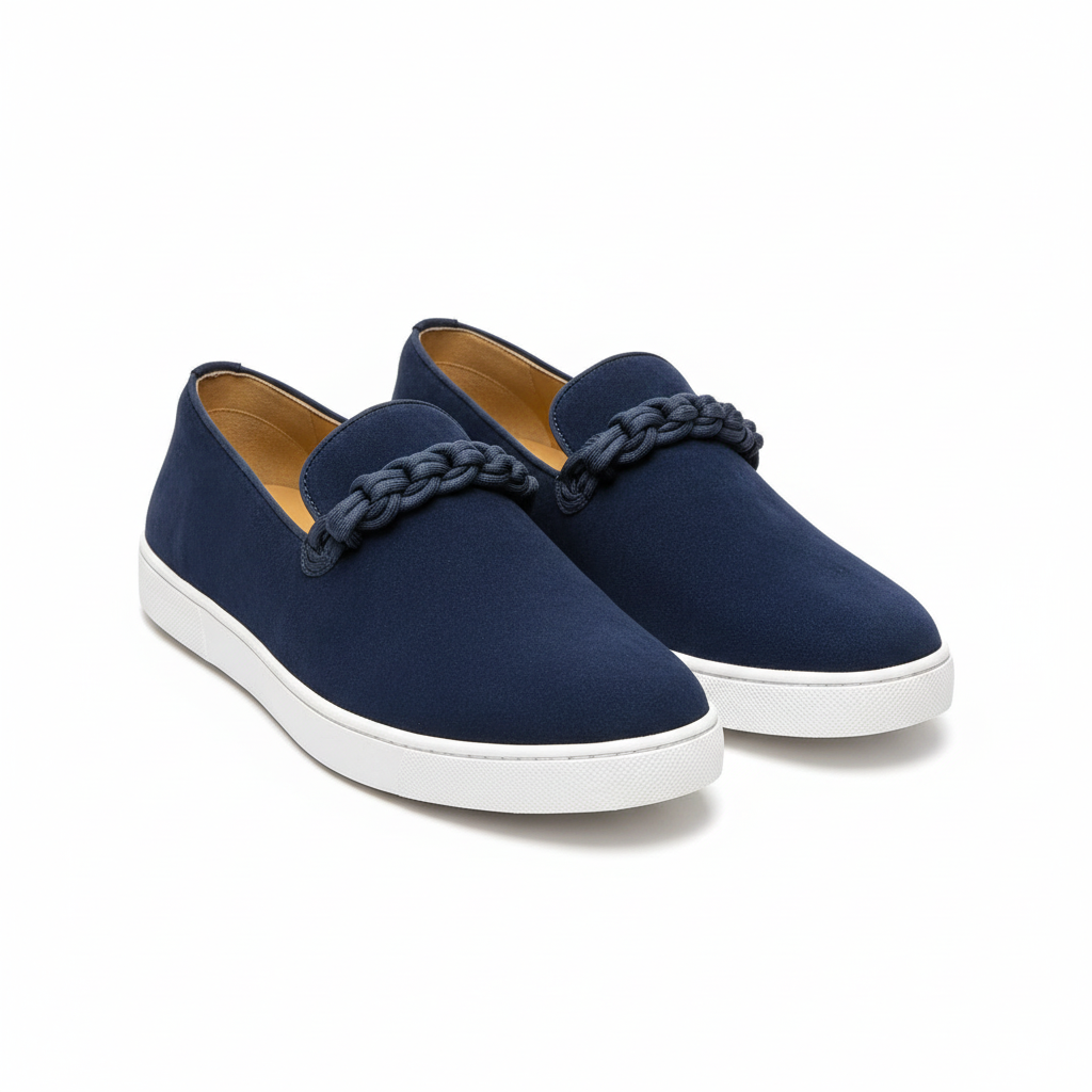 Navy Suede Braided Knot Slip-On Loafer - Ghost Mannequin