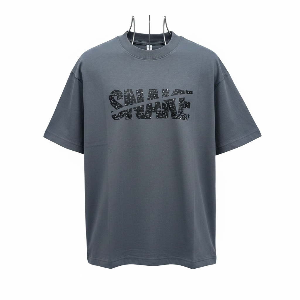 Charcoal Snake Paisley Graphic Oversized Tee - Ghost Mannequin Front