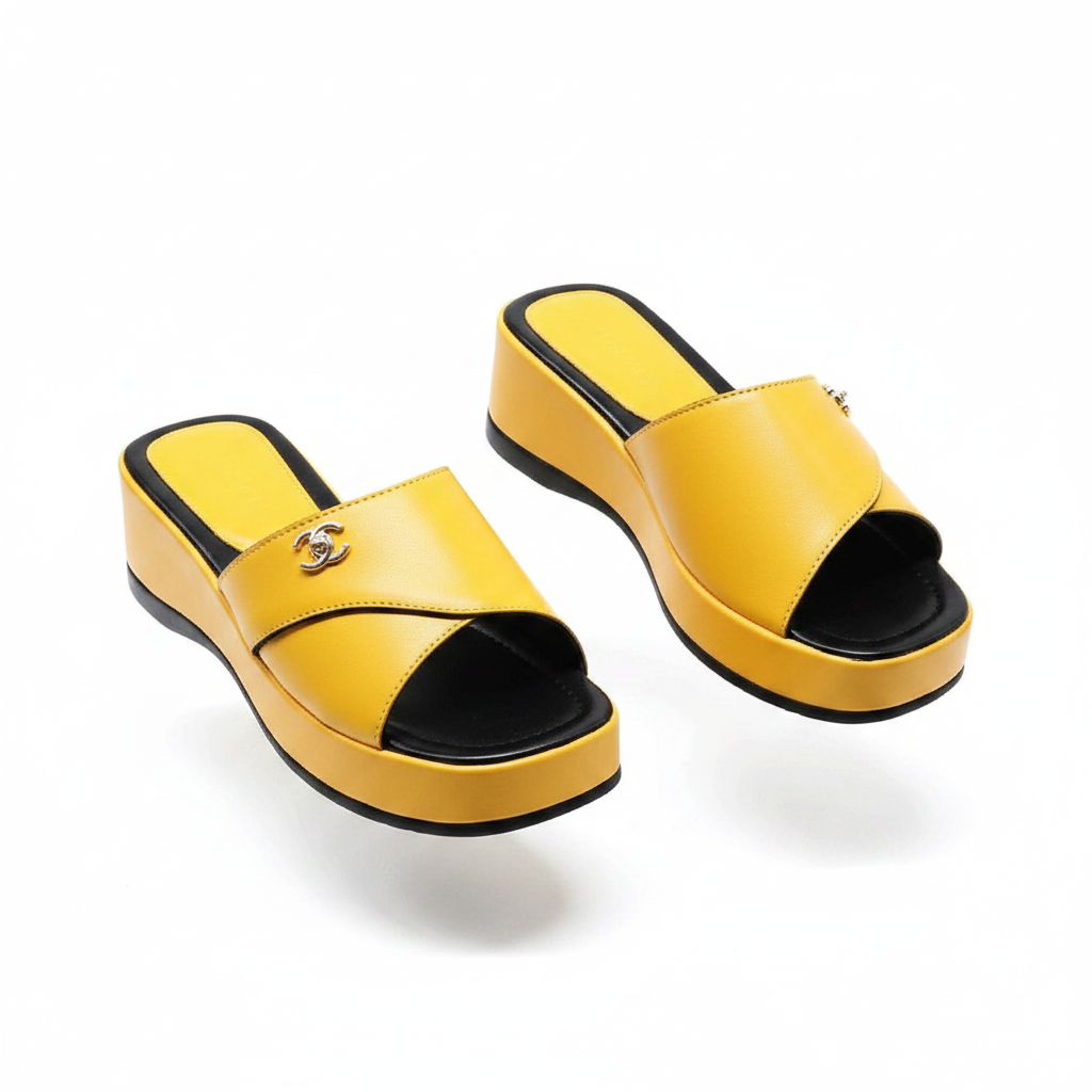 Women's Cross-Strap Platform Wedge Slide - Yellow Ghost Mannequin