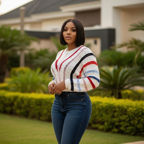 Model Shot – Striped Knit Top