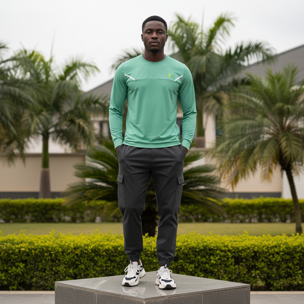Men's Mint Green Long-Sleeve Athletic Performance Shirt – Nigerian Male Model