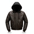Men's Brown Faux Leather Hooded Bomber Jacket – Ghost Mannequin Front View