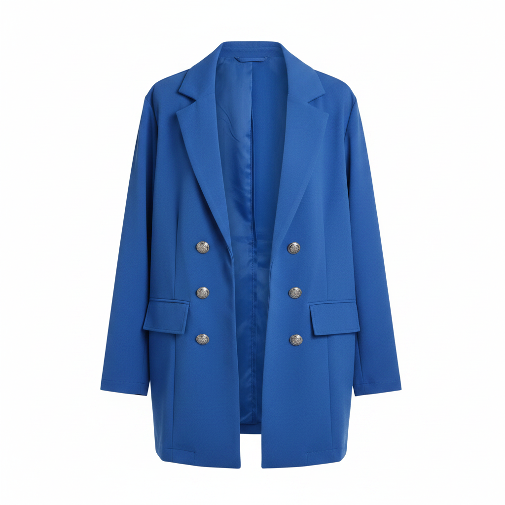 Royal Blue Double-Breasted Blazer - Ghost Mannequin Front
