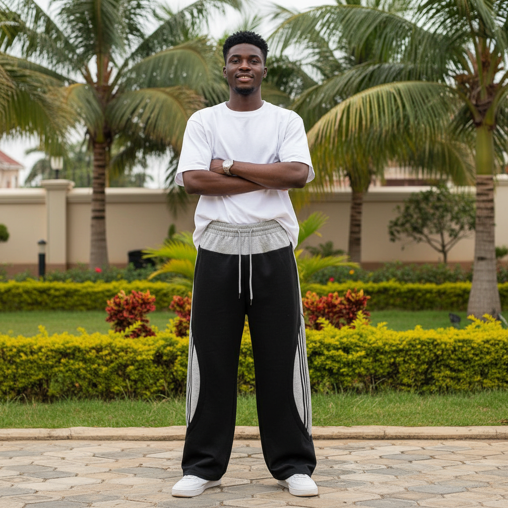 Men's Wide-Leg Contrast Stripe Sweatpants – Nigerian Male Model Shot