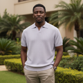 Lavender Open-Collar Knit Polo – Nigerian male model front view