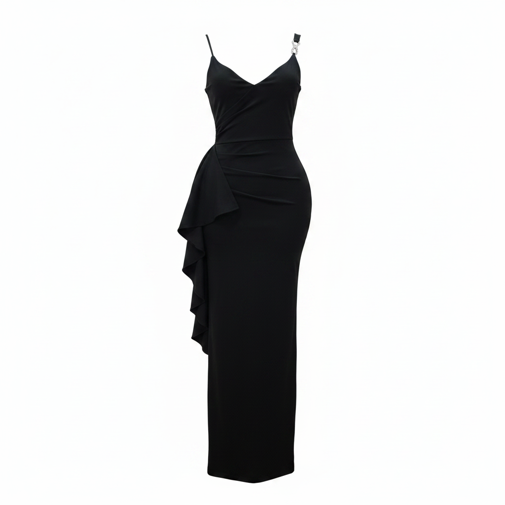Black Ruffle Side Maxi Gown – Ghost Mannequin