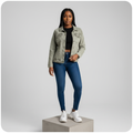 Olive Green Washed Denim Jacket – Front Model